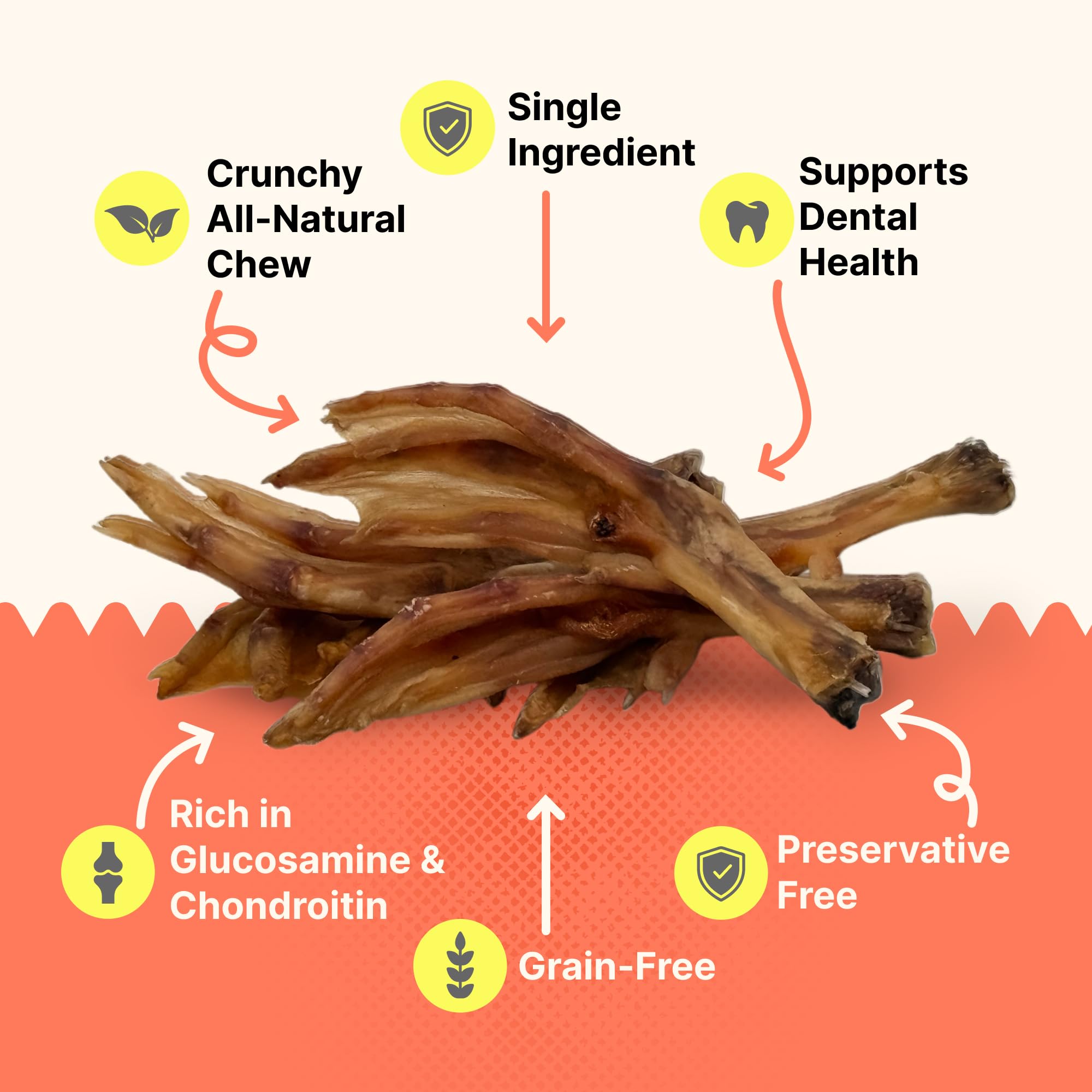 Gaines Family Farmstead duck feet dental texture—crunch supports oral care.
