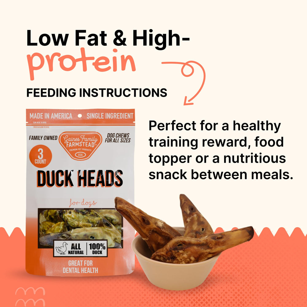 Gaines Family Farmstead duck heads calcium and glucosamine content emphasized.