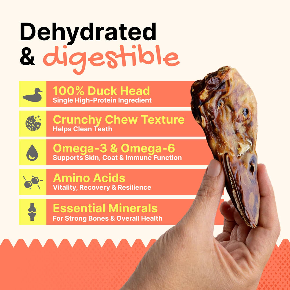 Gaines Family Farmstead duck heads dehydrated close-up revealing crunchy texture.
