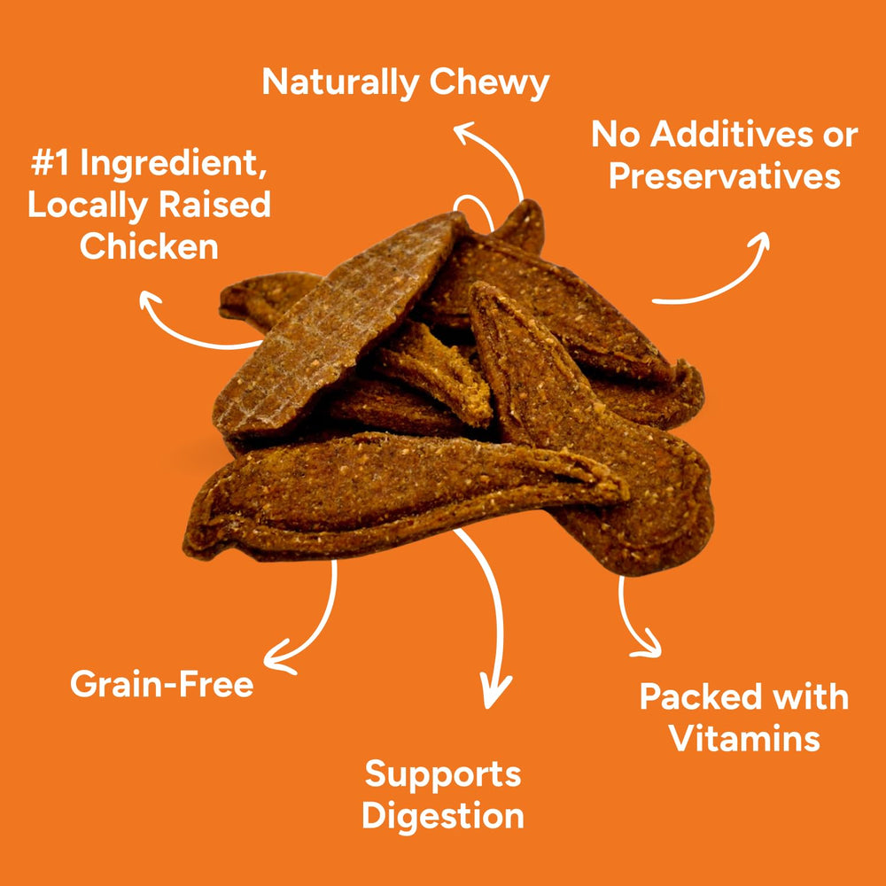 Gaines Family Farmstead ingredients image shows chicken and sweet potato for grain-free snacking.