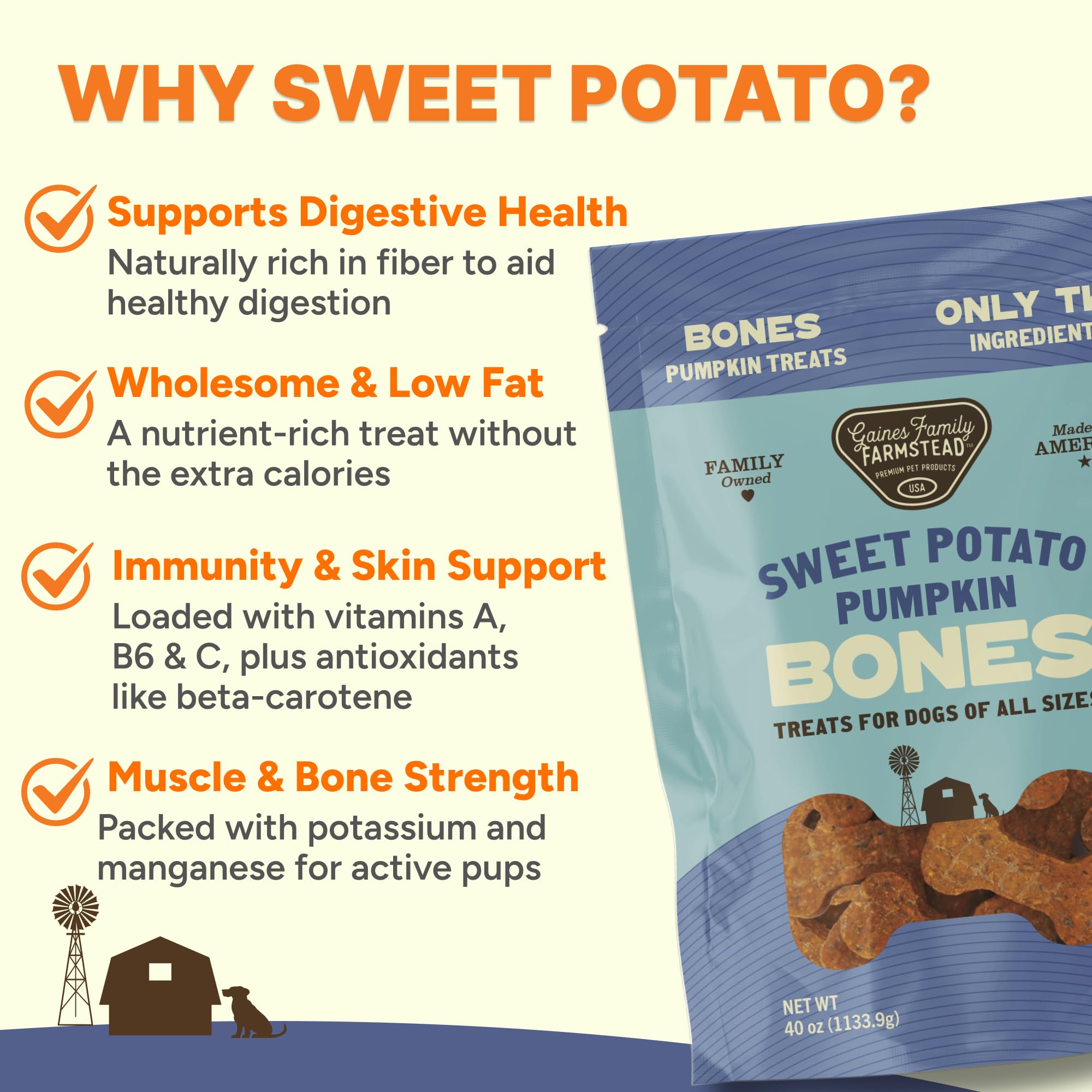 Gaines Family Farmstead dog bones digestible formula supports healthy digestion and regularity