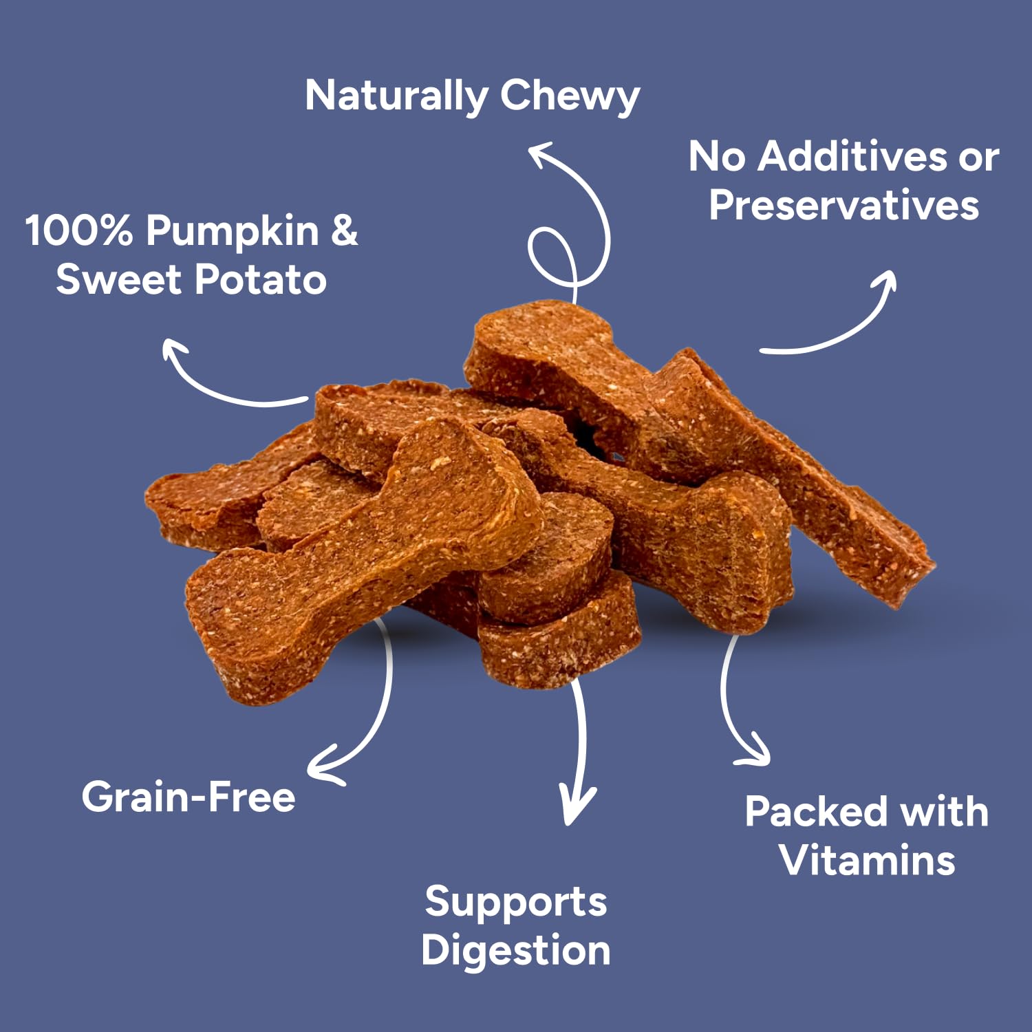 Gaines Family Farmstead pumpkin-sweet-potato ingredients panel emphasizes fiber and vitamins