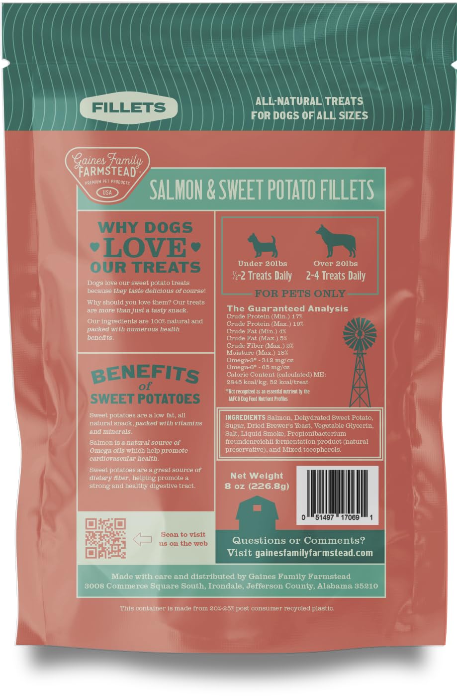 Gaines Family Farmstead Salmón y Batata: uso diario práctico para premiar a tu perro.