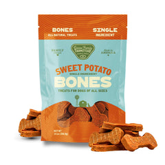 Gaines Family Farmstead Sweet Potato Dog Bones bag-front view showing all-natural, grain-free snack.
