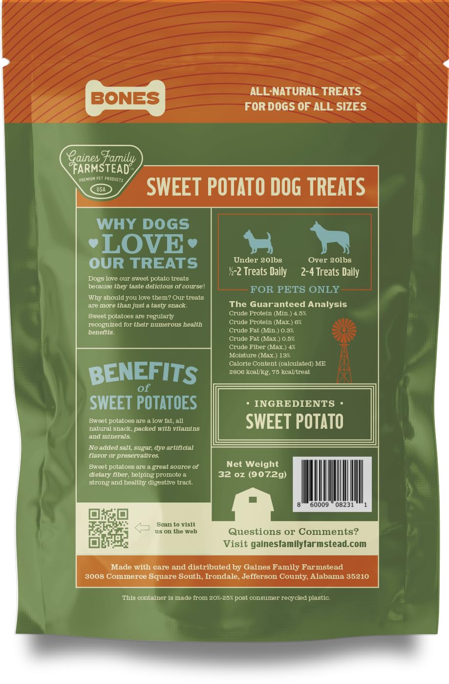 Dog happily savoring Gaines Family Farmstead Sweet Potato Dog Bones snack