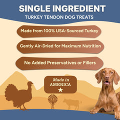 Gaines Family Farmstead turkey tendon chips texture close-up, air-dried to preserve nutrients.
