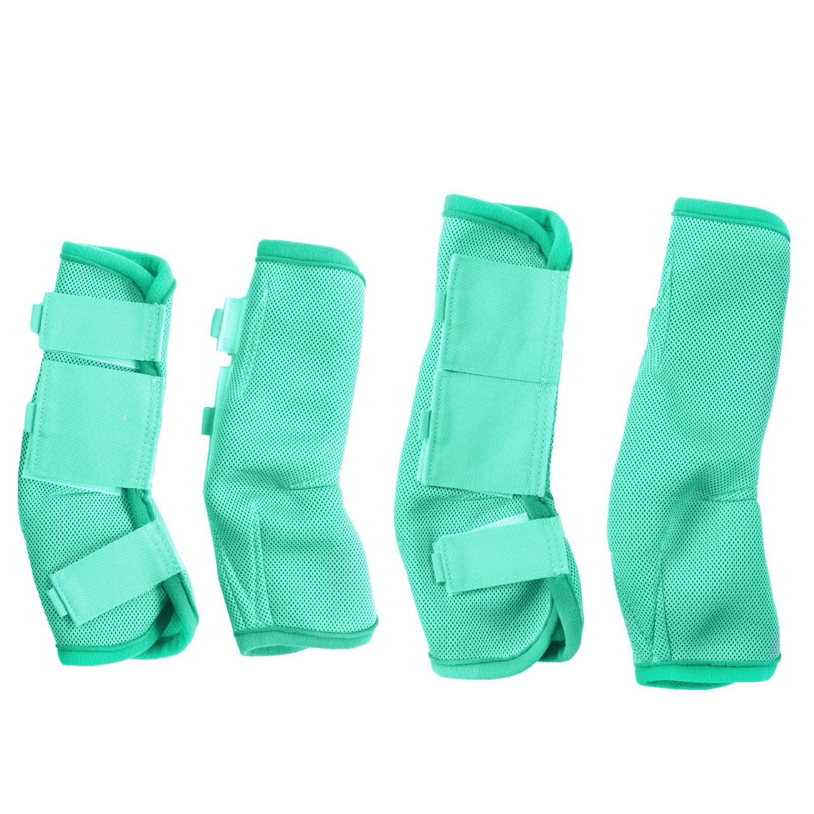 Gallopoff fly boots green pack on horse leg reducing stomping in pasture