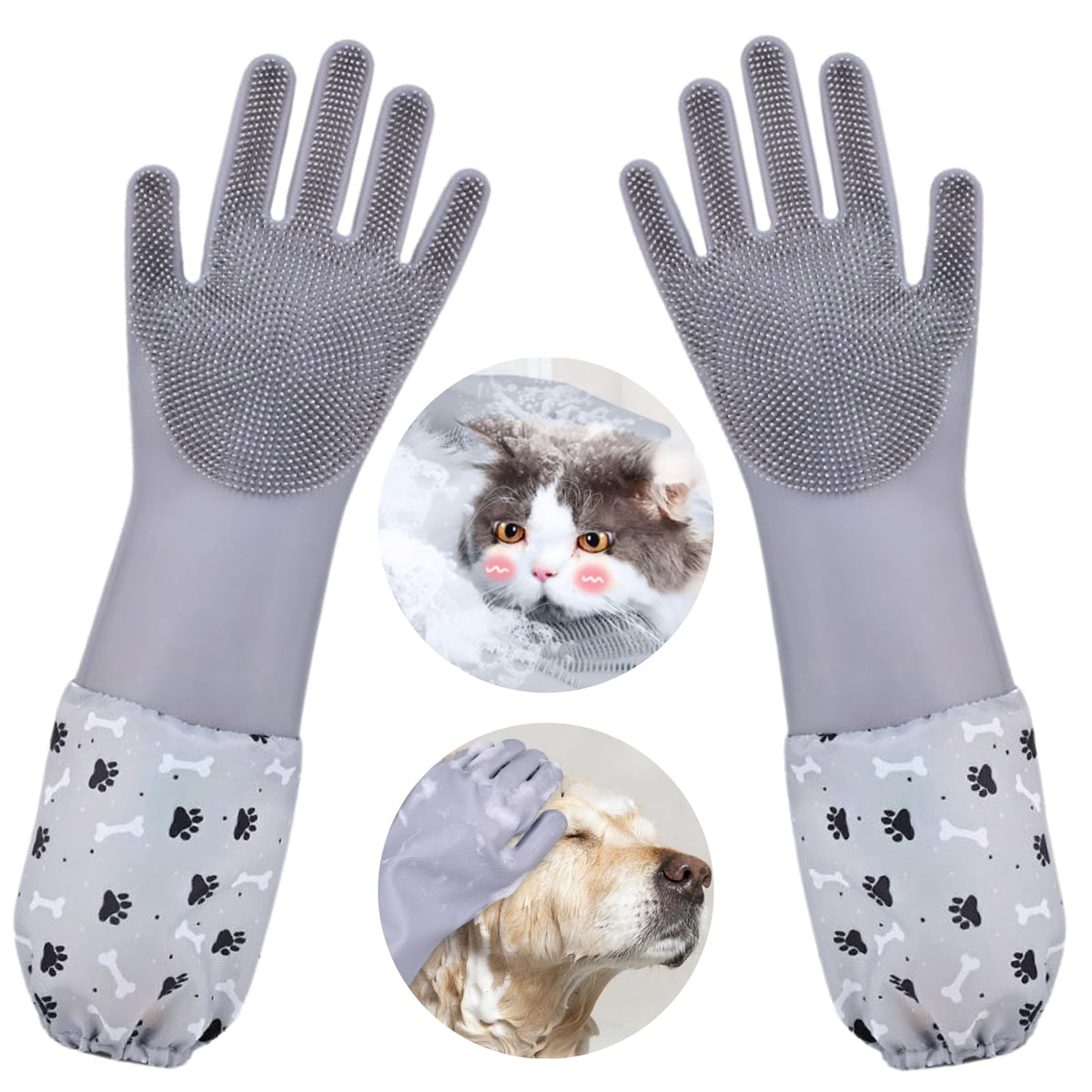 GALYNA Dog Washing Gloves in action with soft brush for thorough grooming