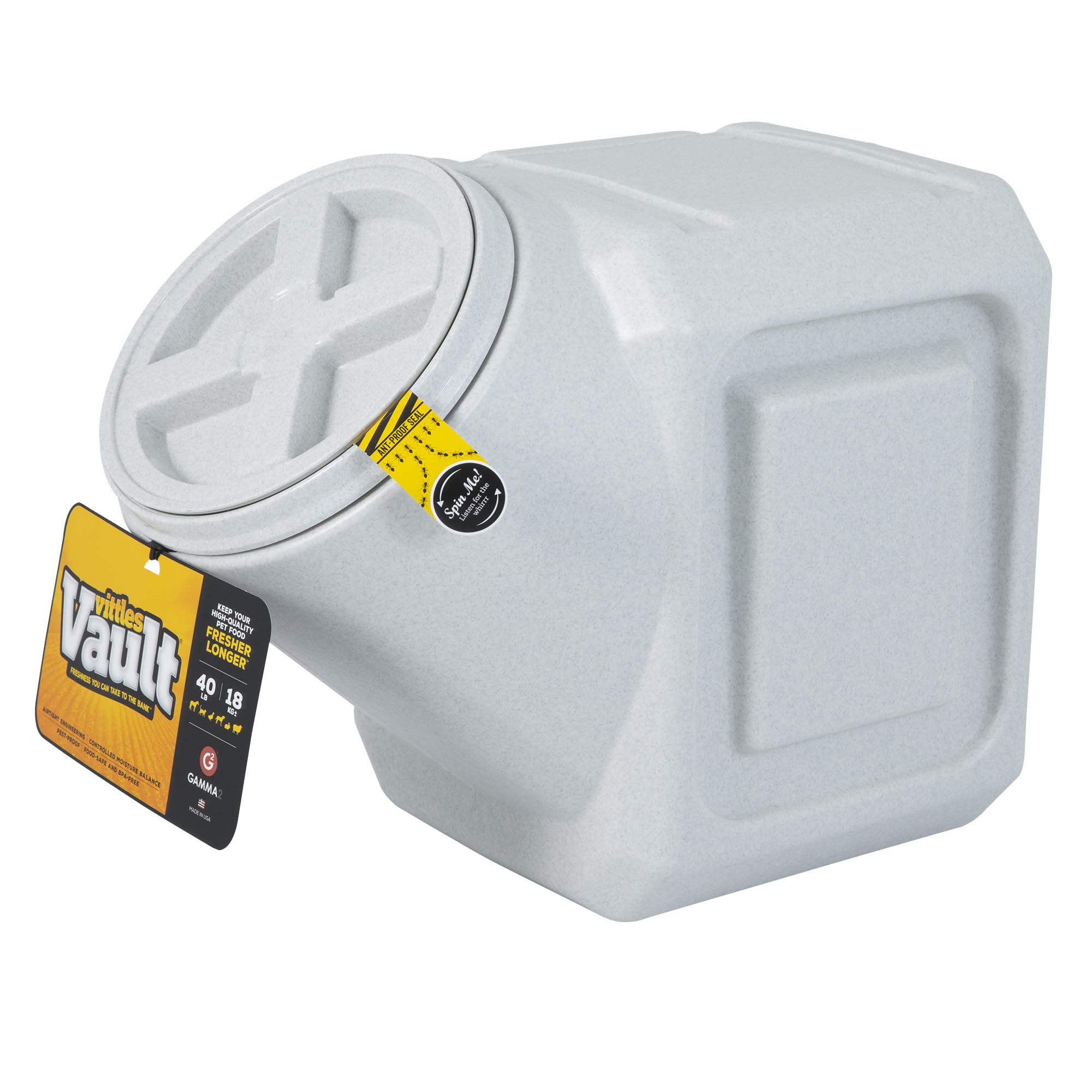 Gamma2 Vittles Vault stackable dog food bin keeps kibble fresh and space-efficient.