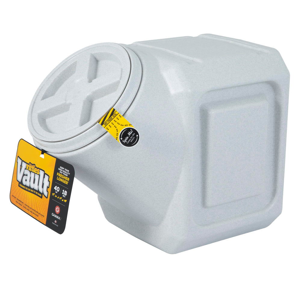 Gamma2 Vittles Vault stackable dog food bin keeps kibble fresh and space-efficient.