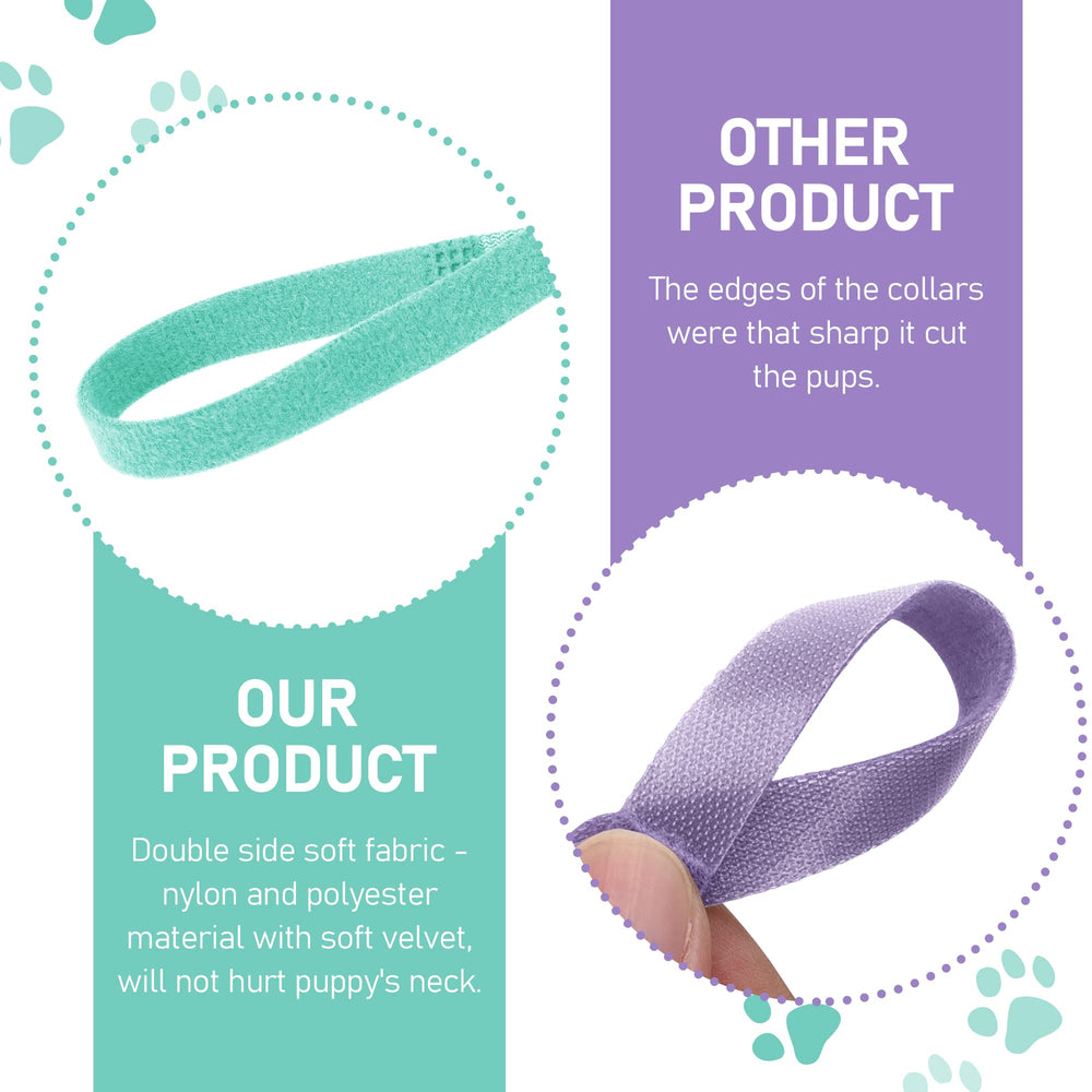 GAMUDA vivid-color-puppy-collars display illustrates identification at a glance.