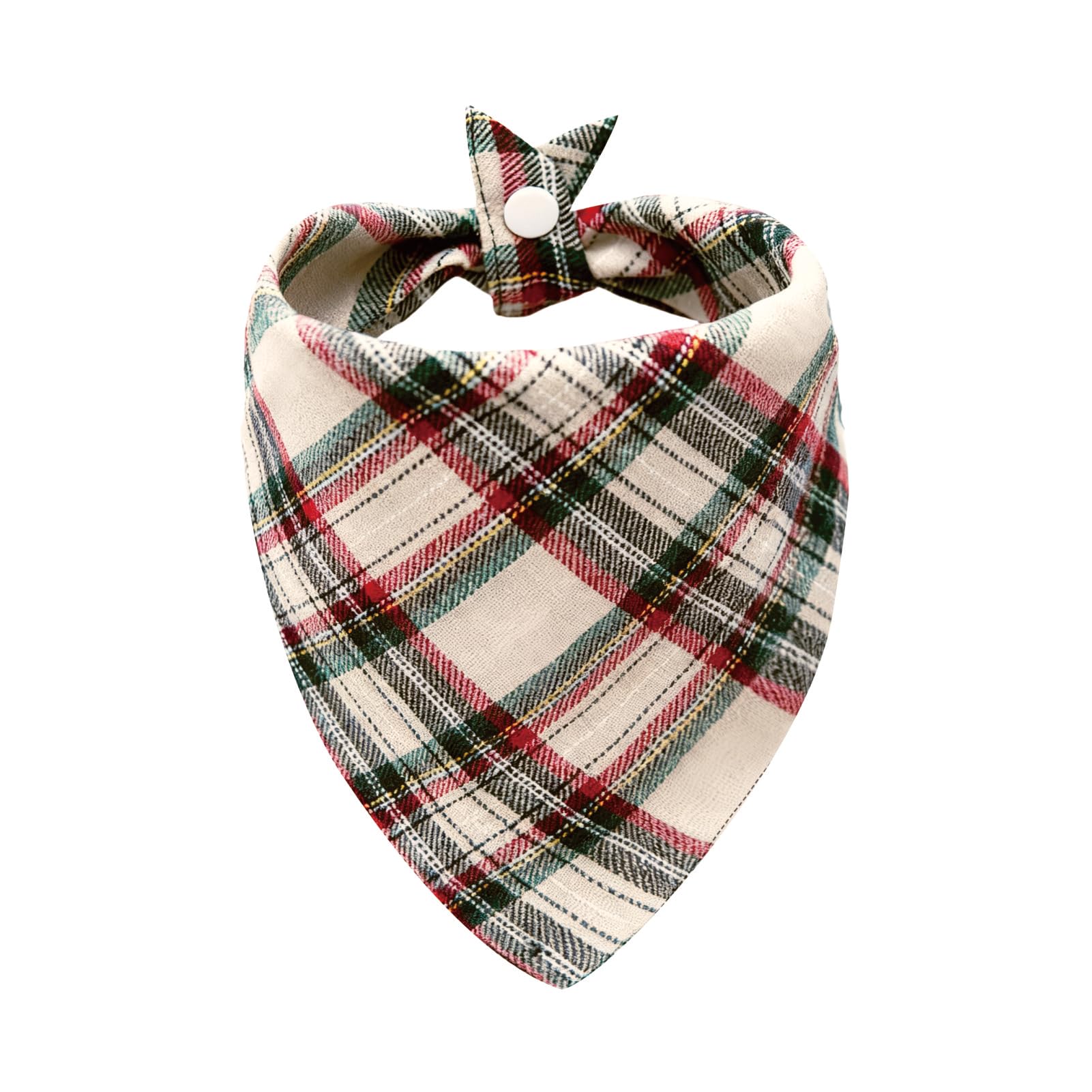 Ganbuyrii red-green plaid dog bandana closeup showing festive pattern for photos