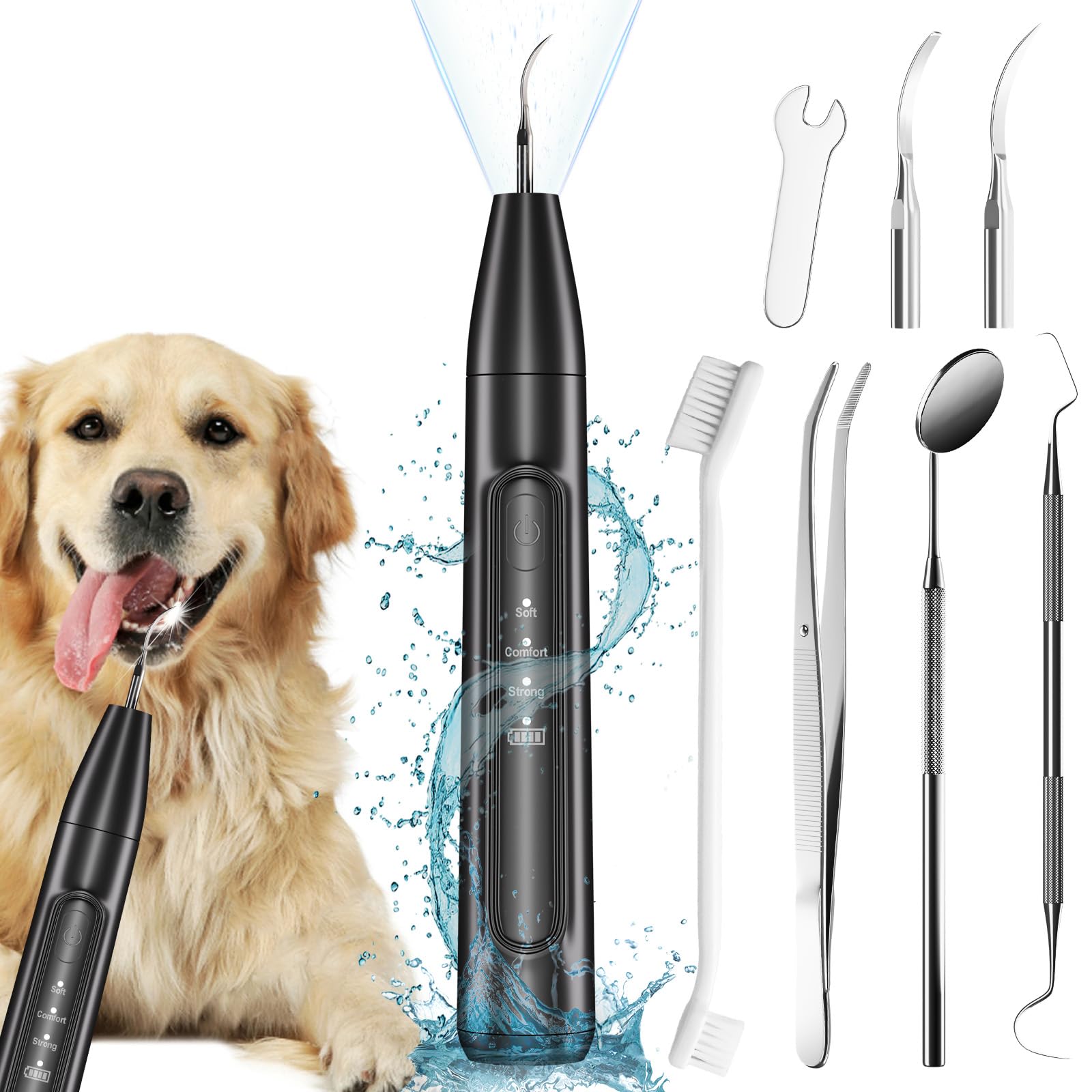 Ganciu dog plaque remover front view in black for at-home dental cleaning.