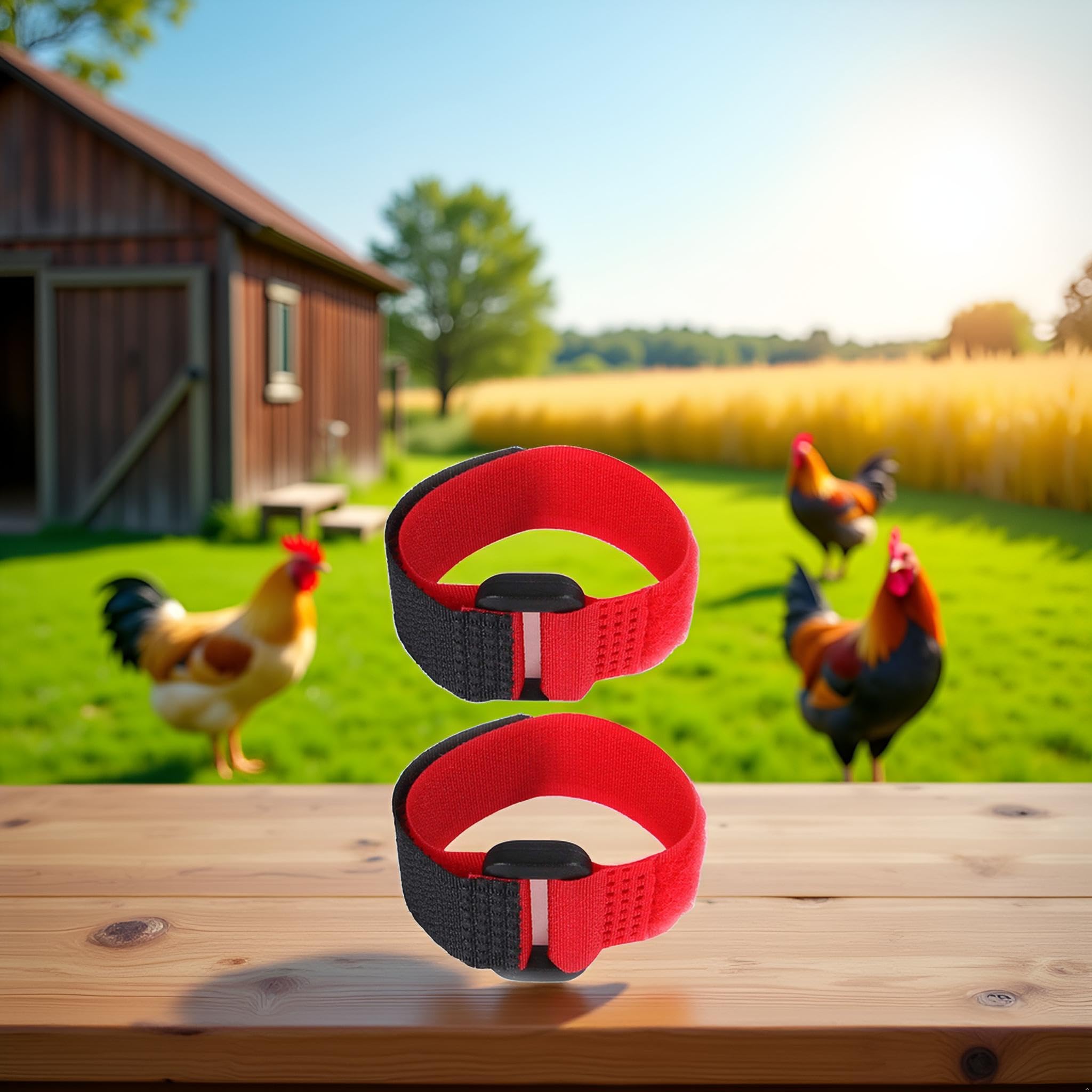 GANPUB rooster collar on a rooster during walk demonstrates safe harness compatibility.