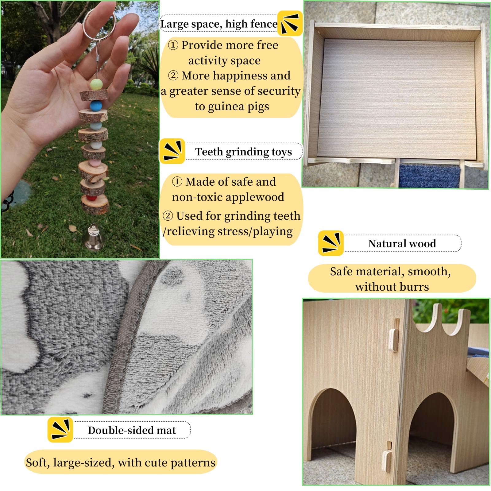 GaoHanKJ guinea pig hideout large interior fits 3-4 pets
