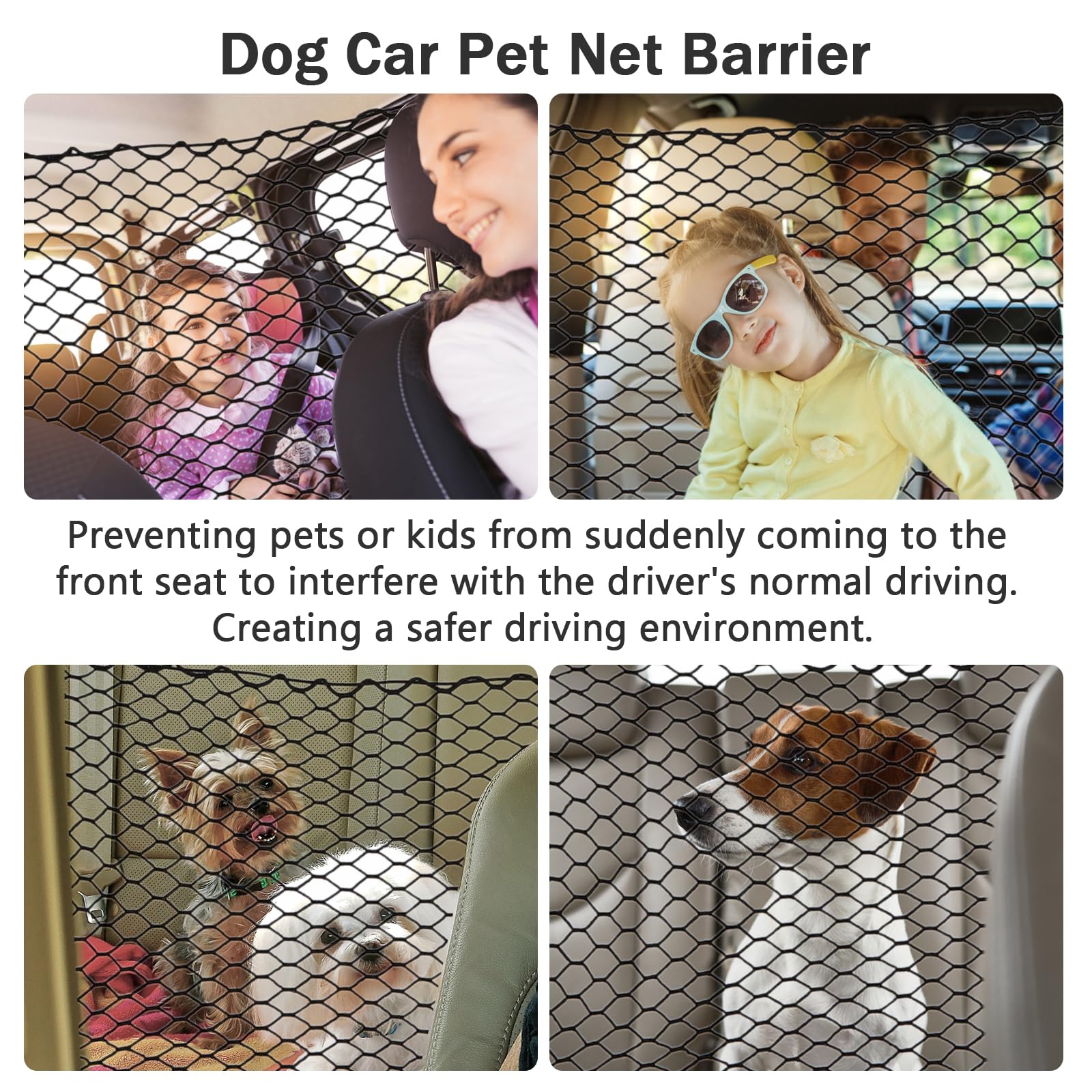 GAOSPD dog car net barrier adjustable-bungee for secure, flexible fit across SUVs and trucks.