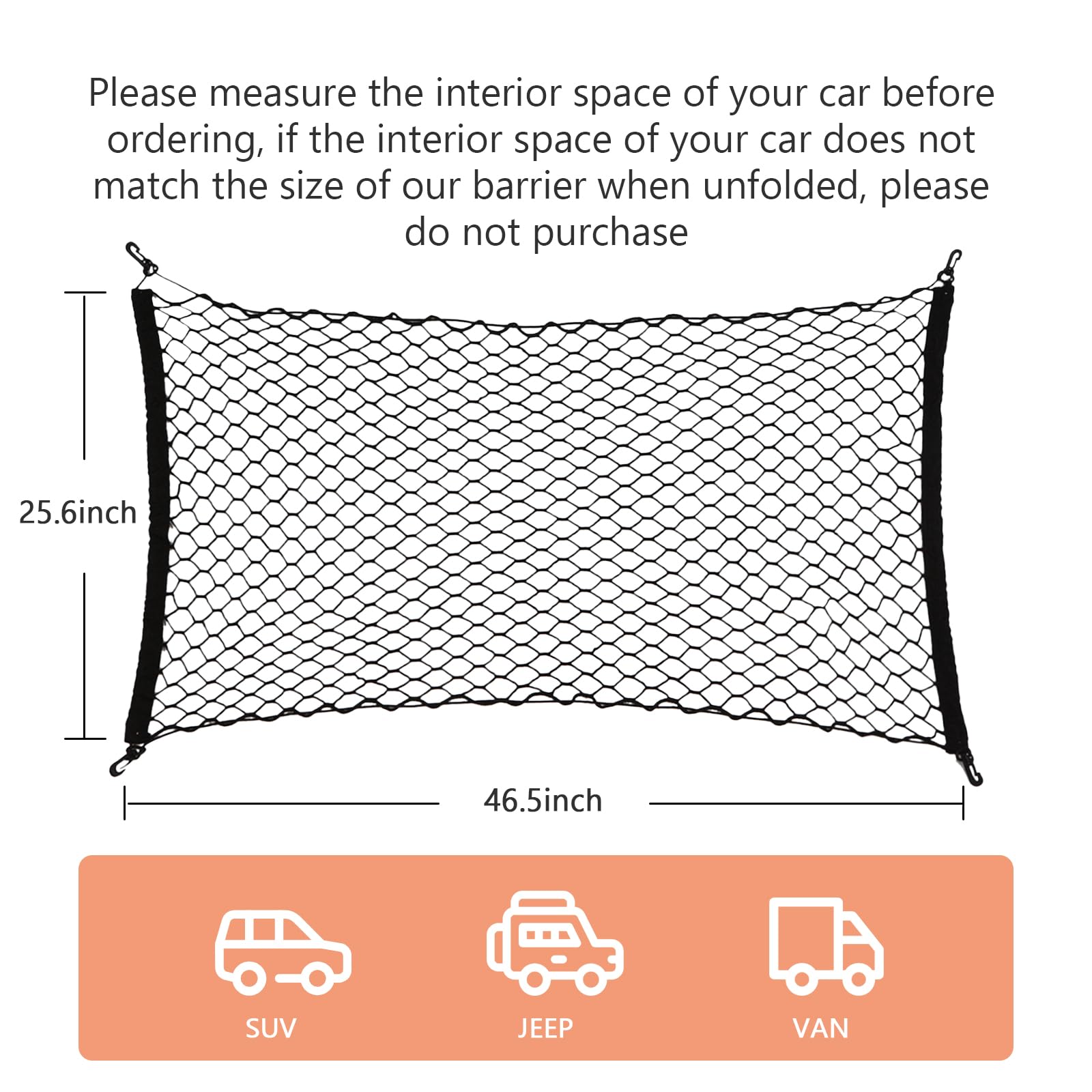 GAOSPD dog car net barrier security-hooks provide stable attachment during drives.