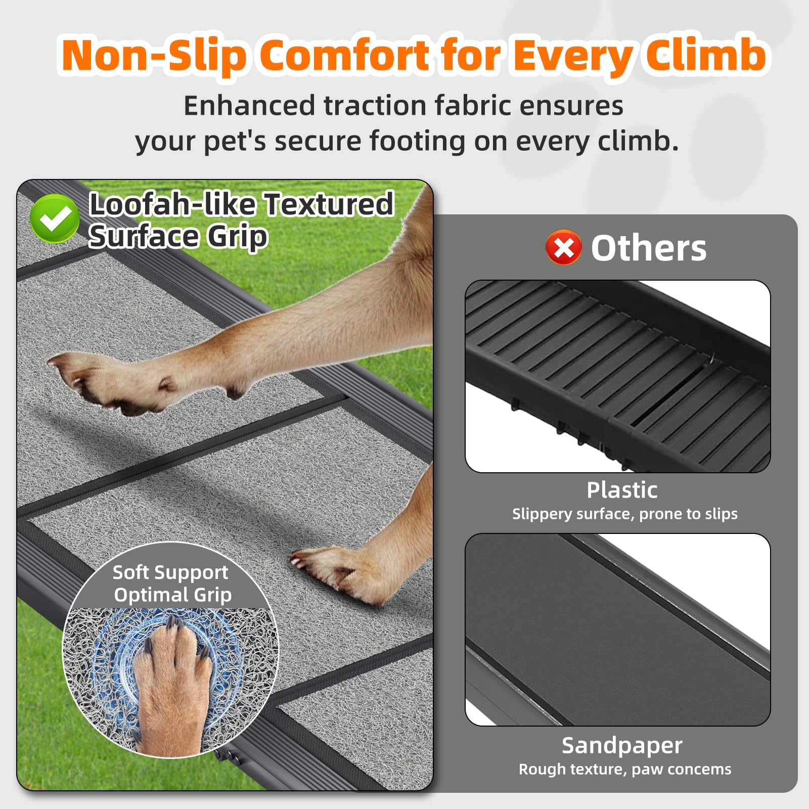 GAOYITK dog ramp non-slip PVC surface provides secure traction.