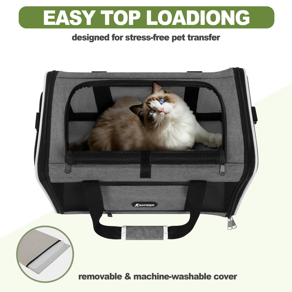 GAPZER cat carrier adjustable shoulder strap enables hands-free airport trips.