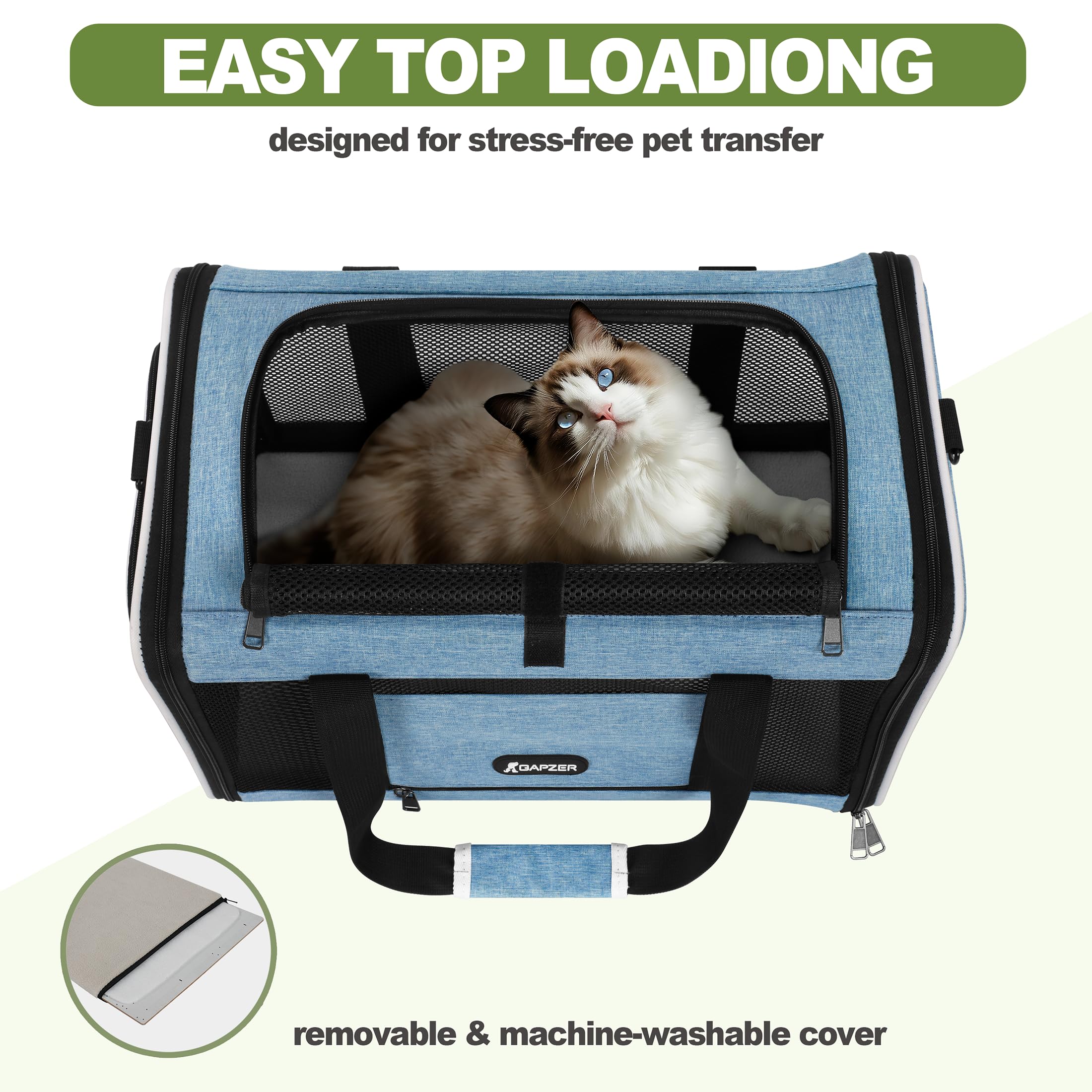 GAPZER Cat Carrier adjustable shoulder strap enables hands-free travel