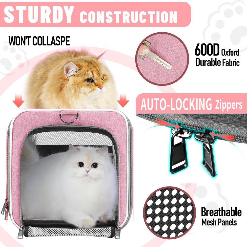 Gapzer cat carrier auto-locking zippers and inner tether for safety.