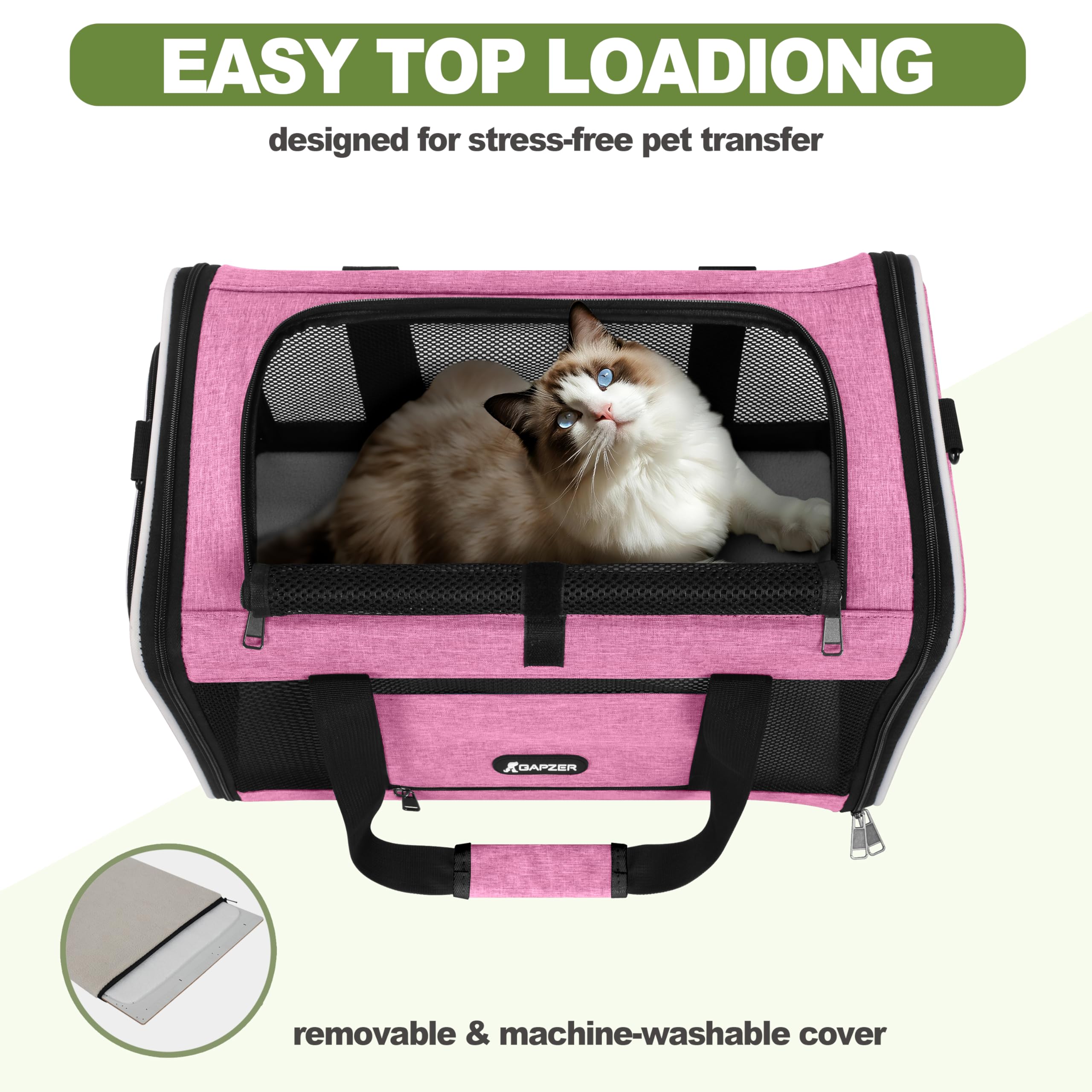 GAPZER cat carrier escape-resistant zipper ensures secure interior during travel