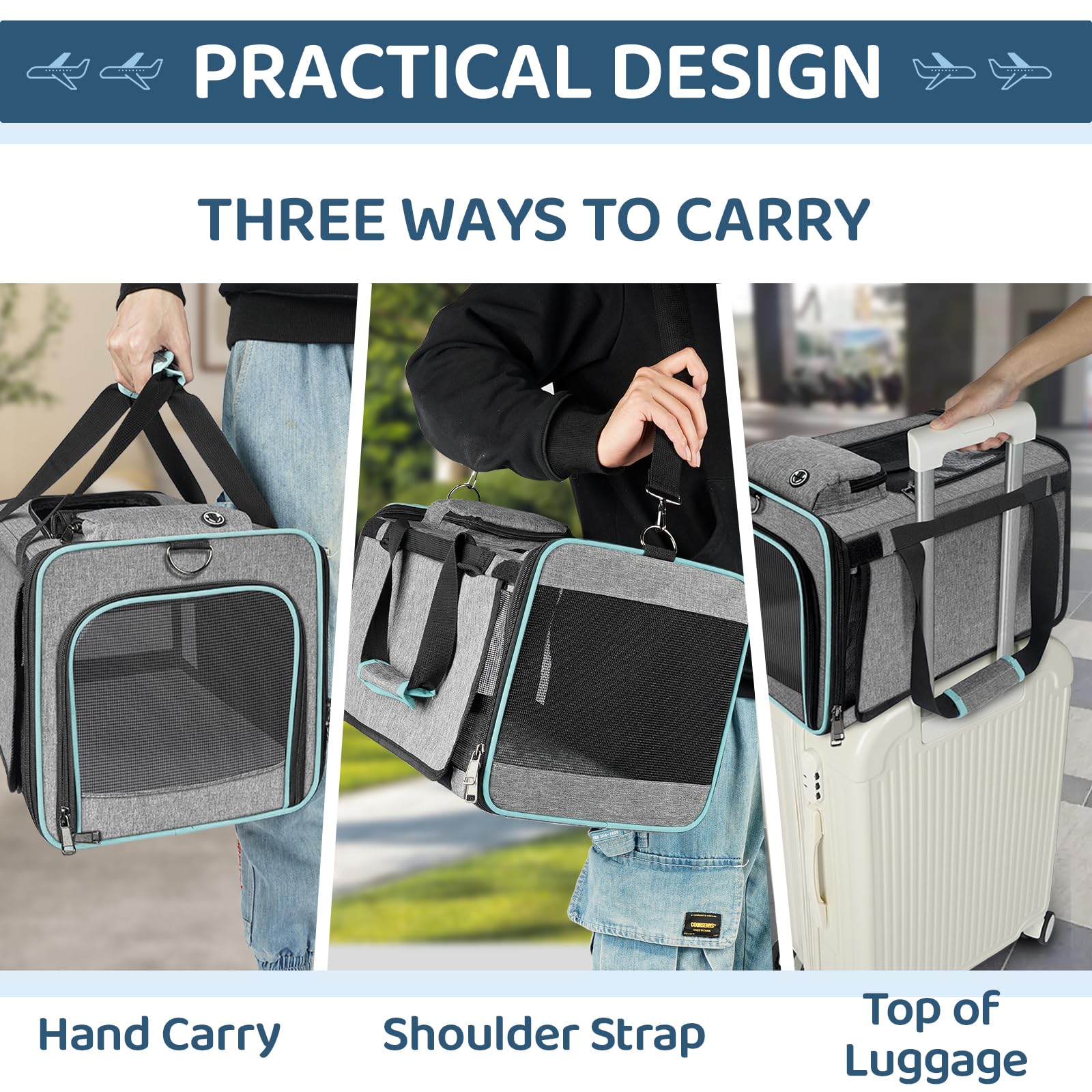 GAPZER cat carrier inner tether and auto-locking zippers for security