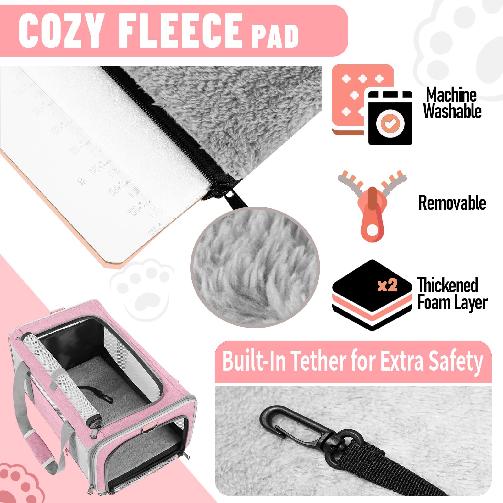 Gapzer cat carrier removable mat with fleece and cooling side.