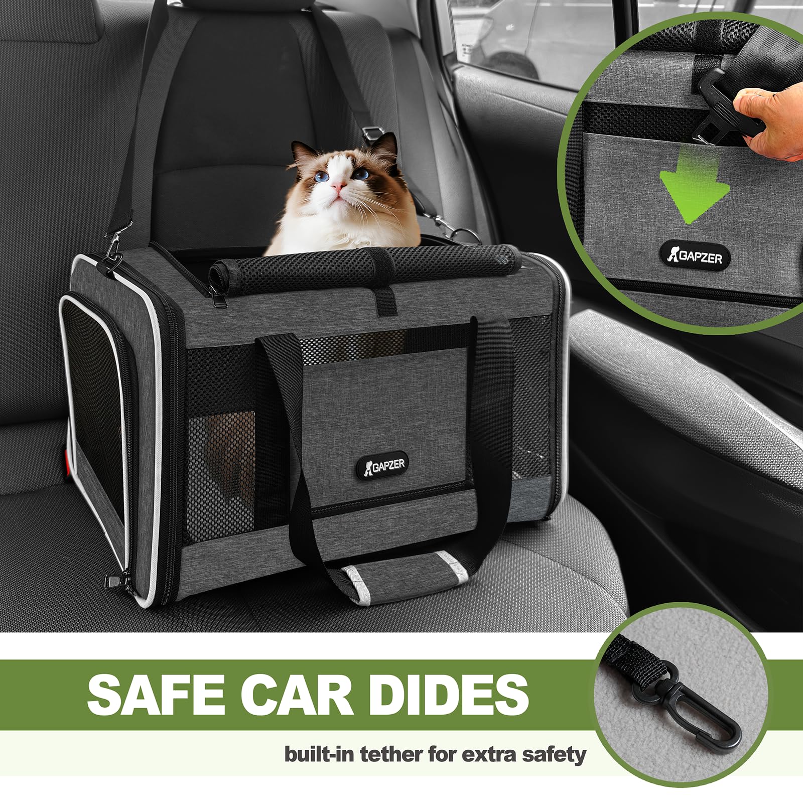 GAPZER cat carrier rigid frame prevents sagging when pets move inside.