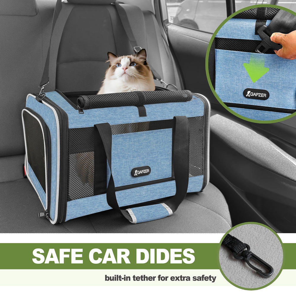 GAPZER Cat Carrier seatbelt sleeve attachment secures carrier in car