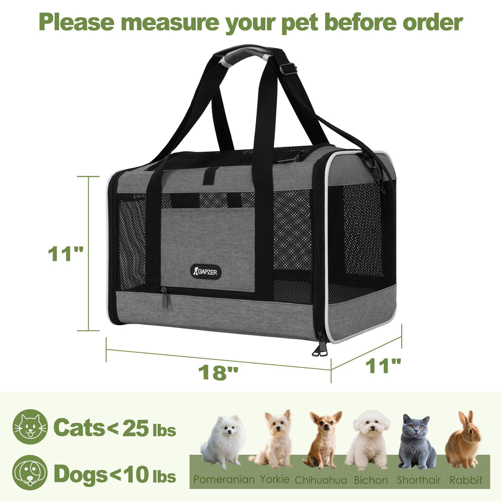 GAPZER cat carrier spacious interior accommodates medium cats and small dogs comfortably during trips.