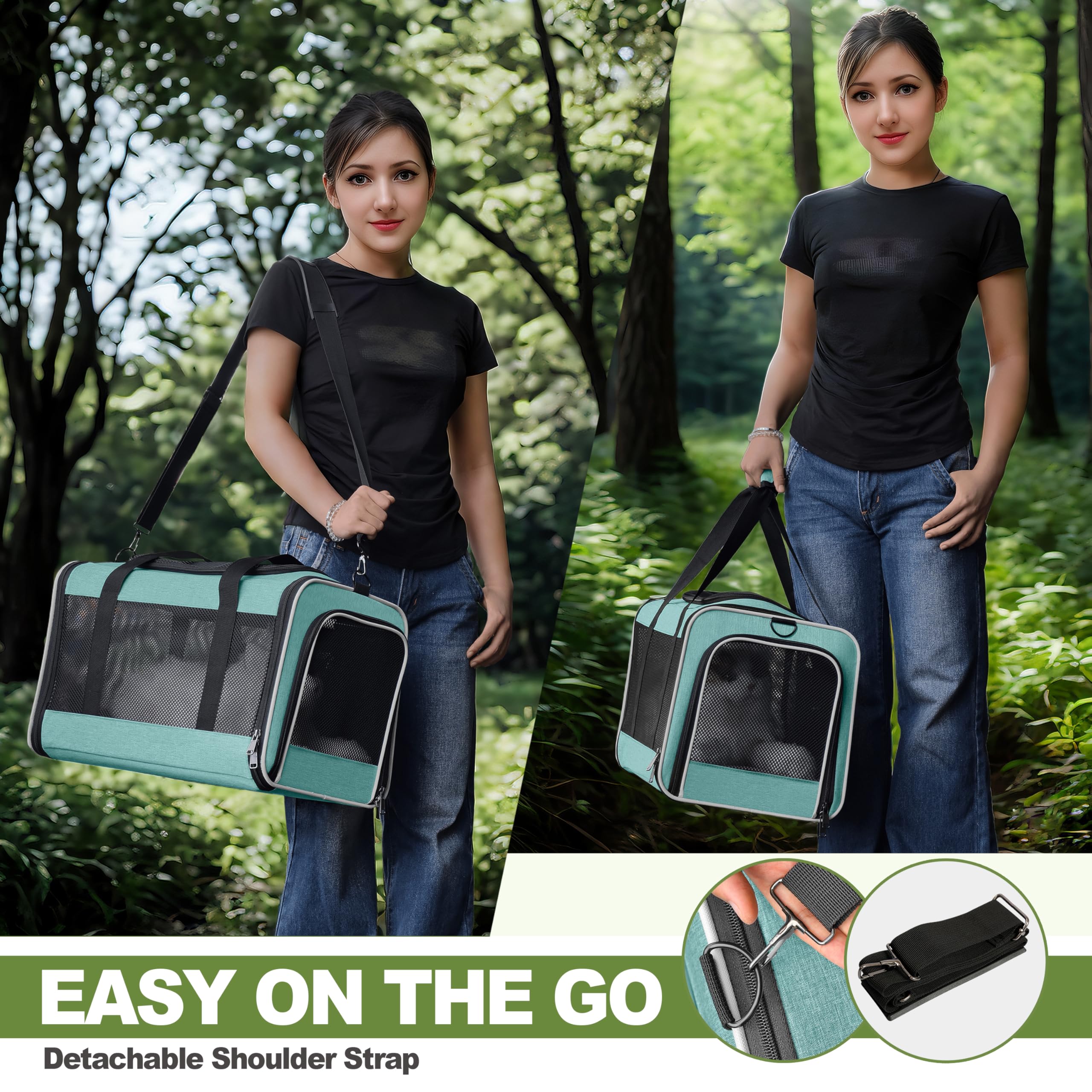 Gapzer cat carrier teal reinforced fabric guards against wear.