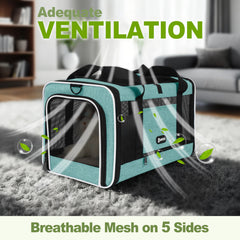 Gapzer cat carrier teal side door enables stress-free pet transfers.