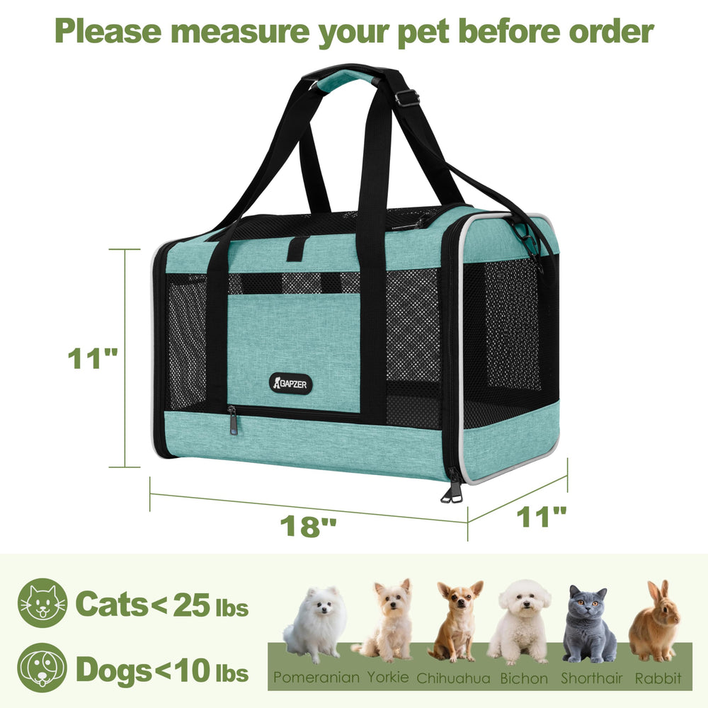 Gapzer cat carrier teal four-sided mesh for 360-degree ventilation during travel.