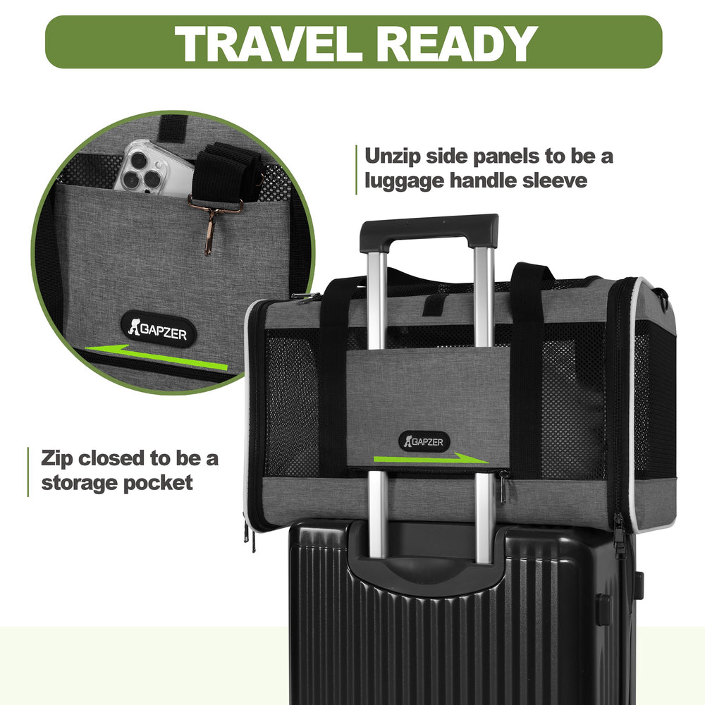 GAPZER cat carrier top opening and side door ease loading and quick checks.