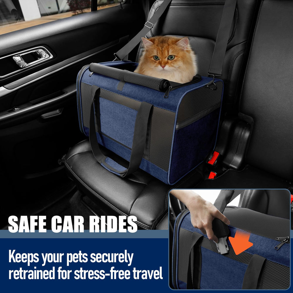 GAPZER dog carrier navy, foldable design with storage pocket for travel essentials.