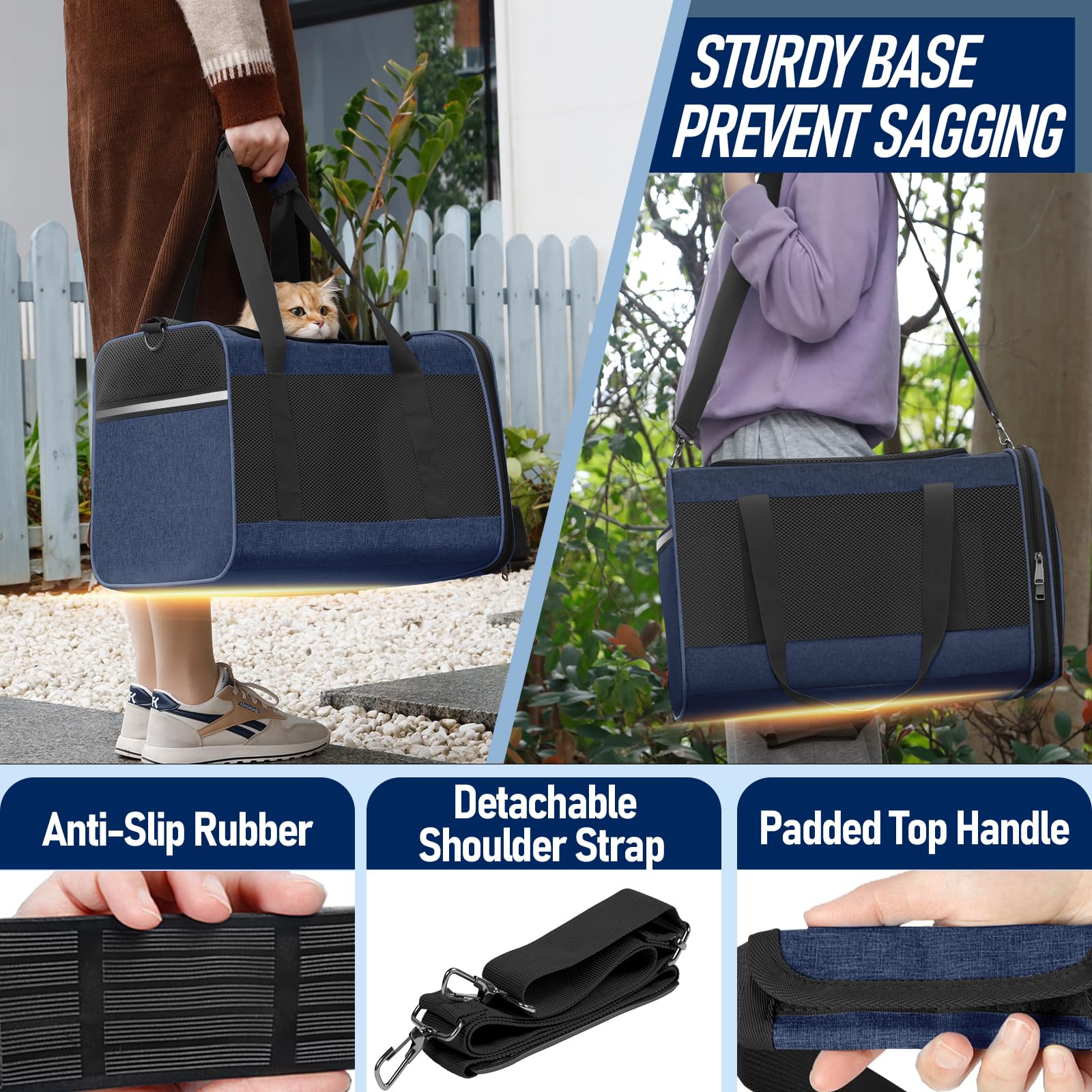 GAPZER dog carrier navy, interior tether and fleece lining for safe lounging.