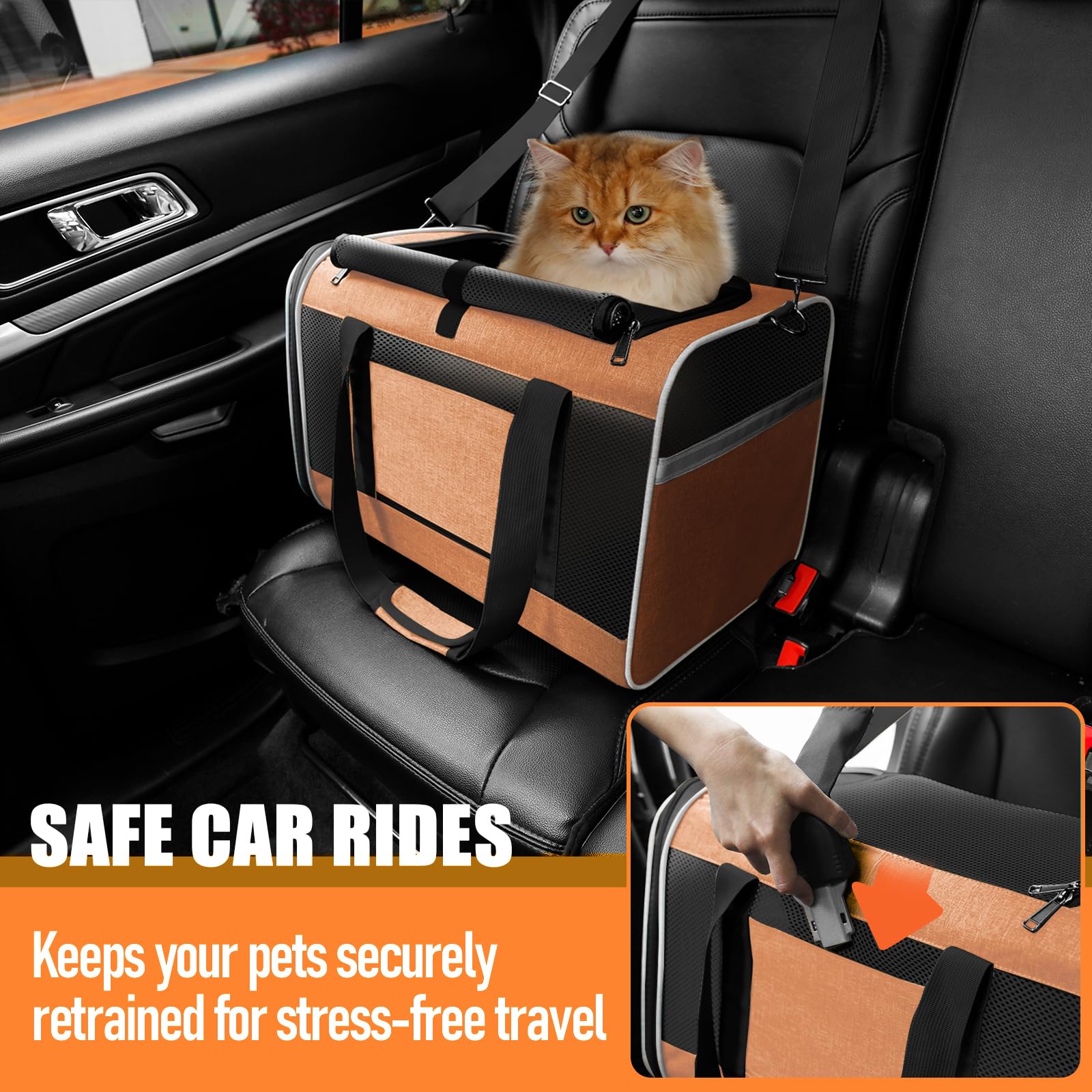 GAPZER Large Cat Carry Bag interior tether adds pet safety inside.