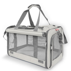 GAPZER pet carrier large-cat-beige-front-view offers roomy space for travel.