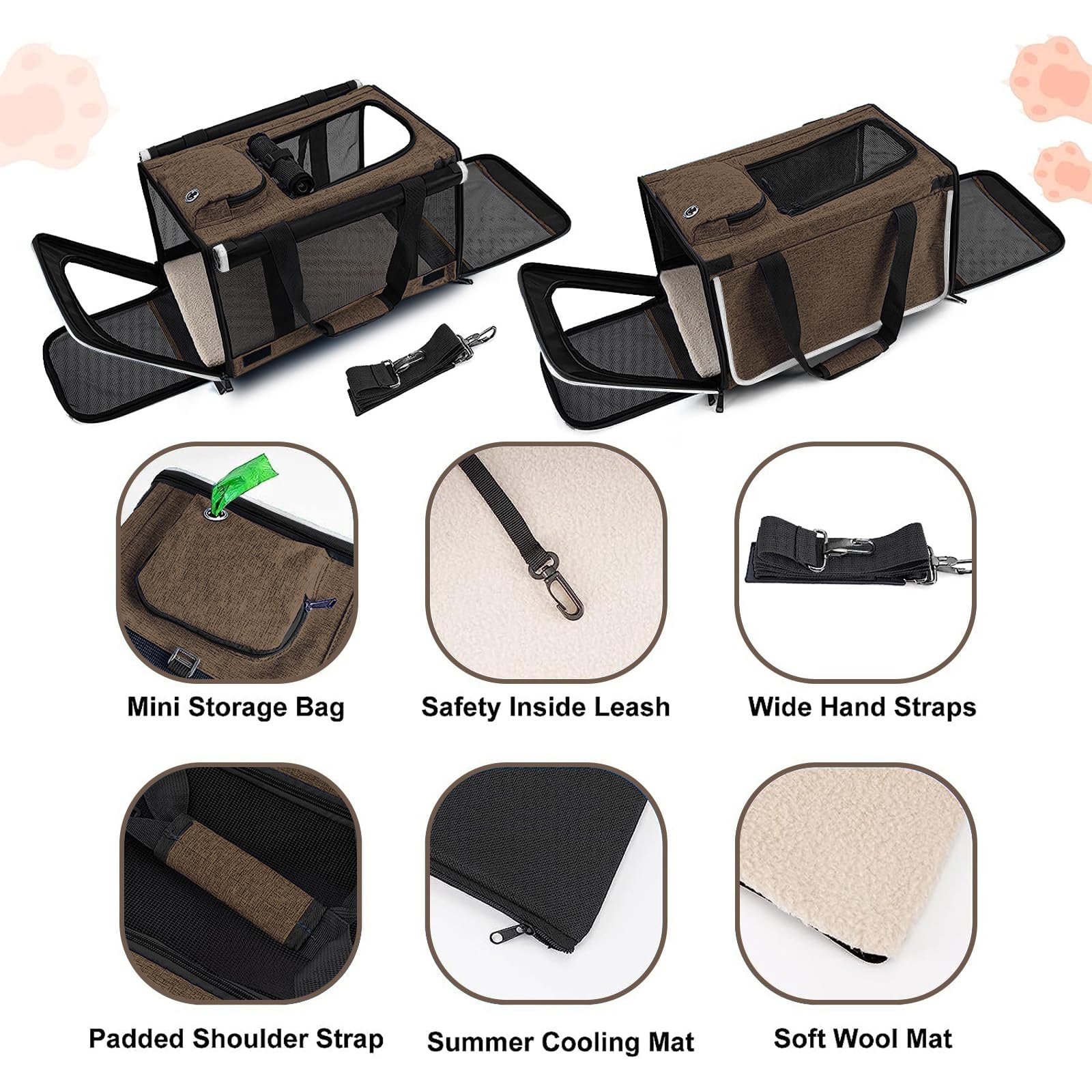 GAPZER pet carrier large cat mocha mesh-privacy offers breathable airflow and private space.