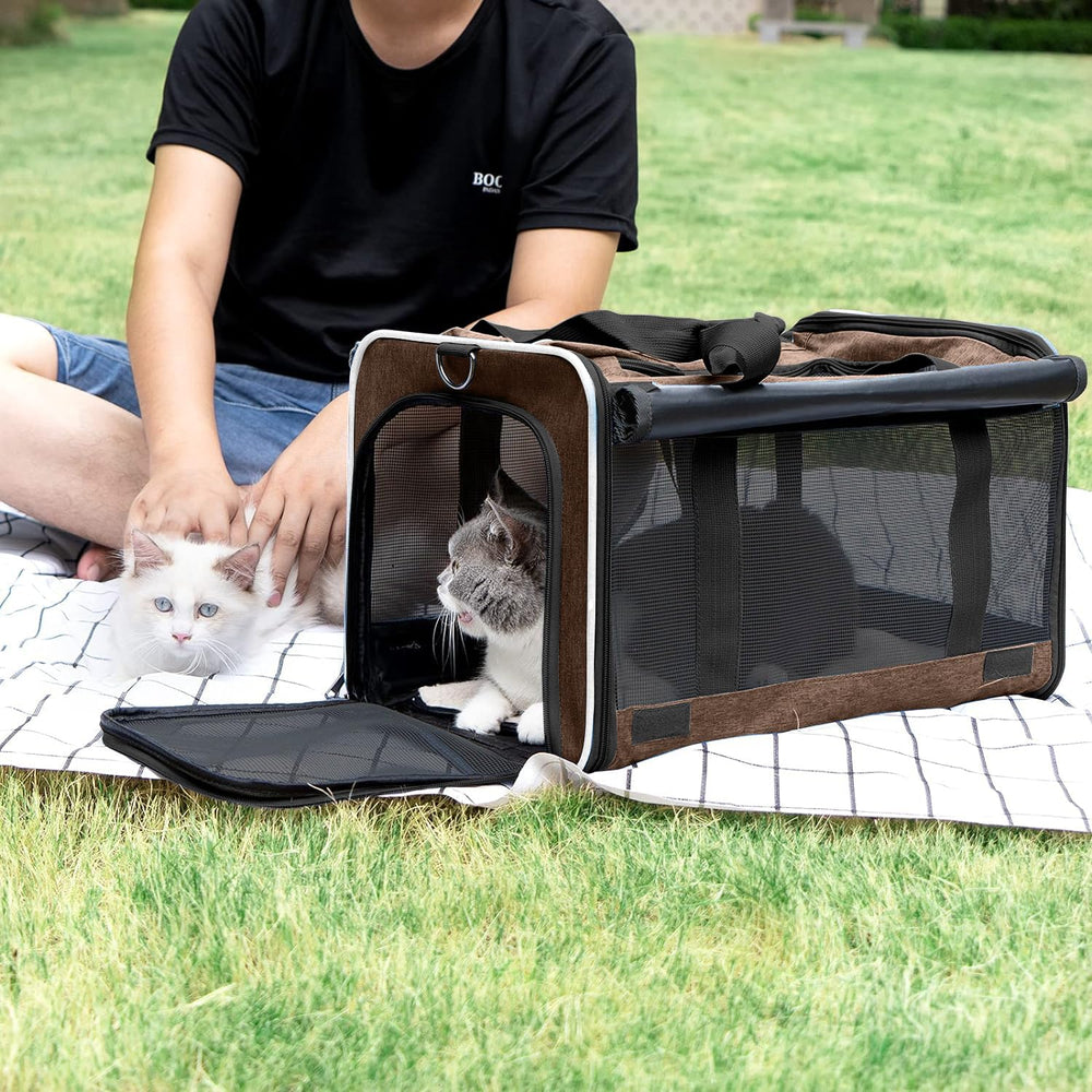 GAPZER pet carrier large cat mocha oxford-fabric exterior is durable for daily travel.