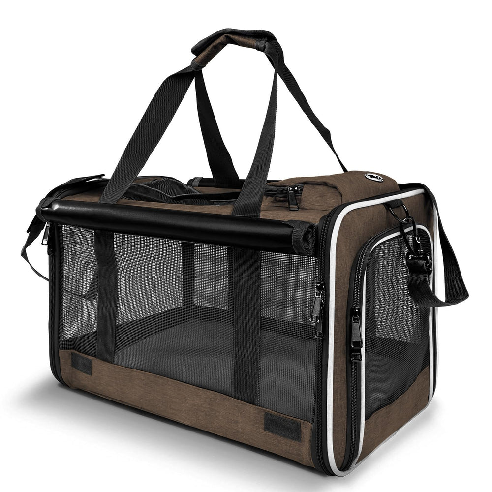 GAPZER pet carrier large cat mocha side-entry shows easy access for calm journeys.