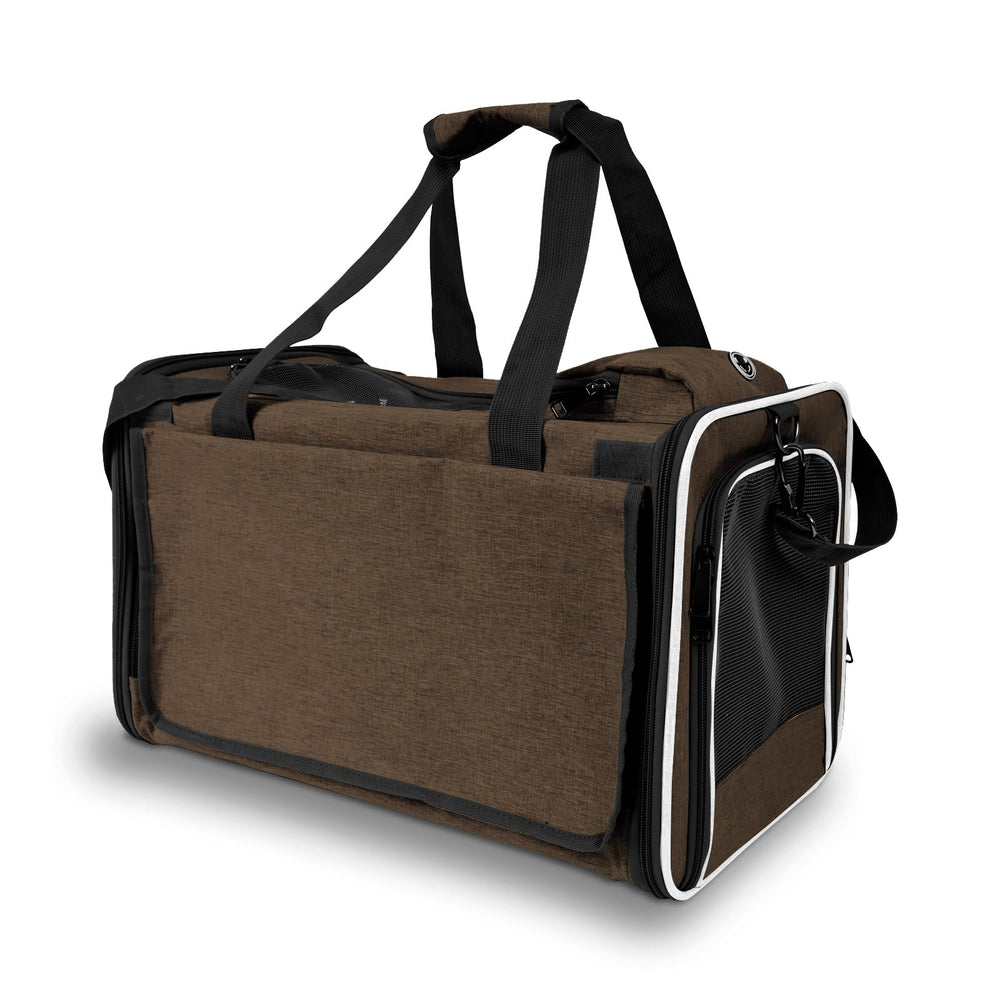 GAPZER pet carrier large cat mocha top-entry enables versatile loading during trips.