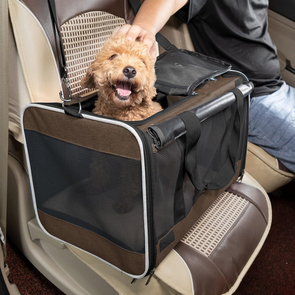 GAPZER pet carrier large cat mocha washable-liner keeps interior clean between trips.