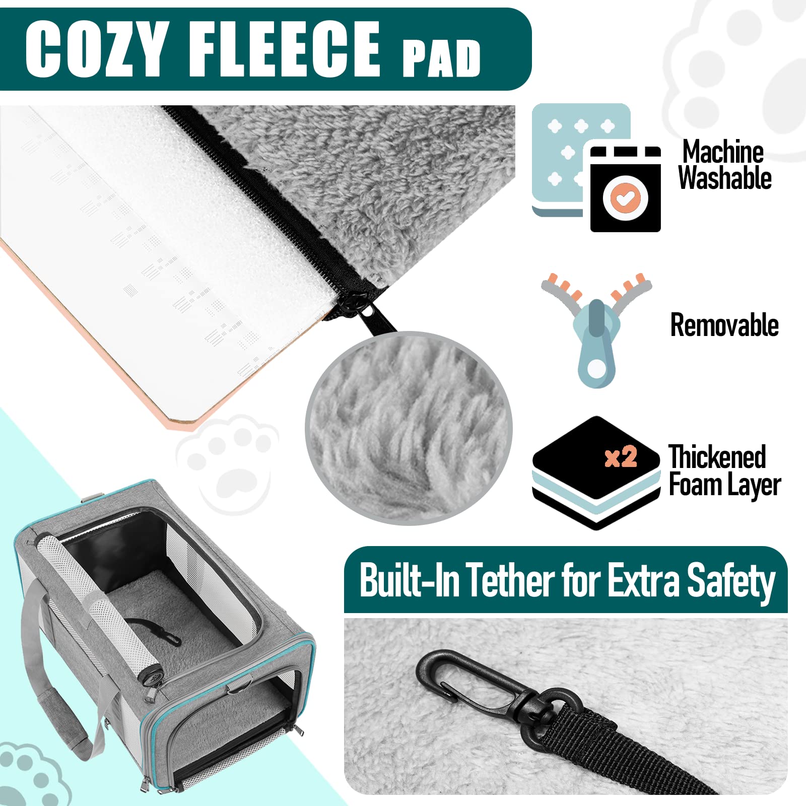 GAPZER pet carrier removable machine-washable cover with cozy fleece and cooling sides.