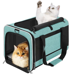 GAPZER soft cat carrier front view in teal aqua for easy travel