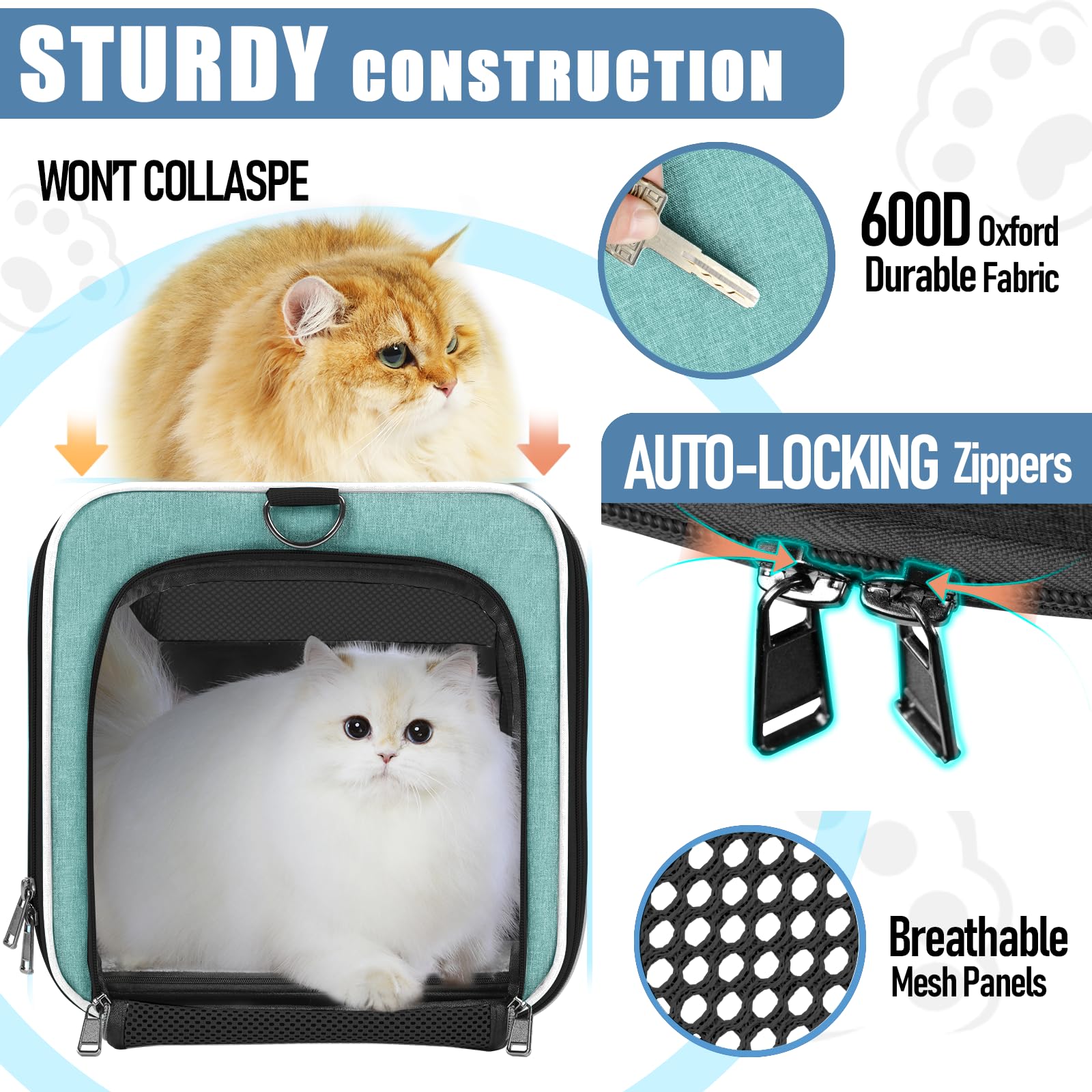 GAPZER soft cat carrier top entrance teal aqua for easy loading