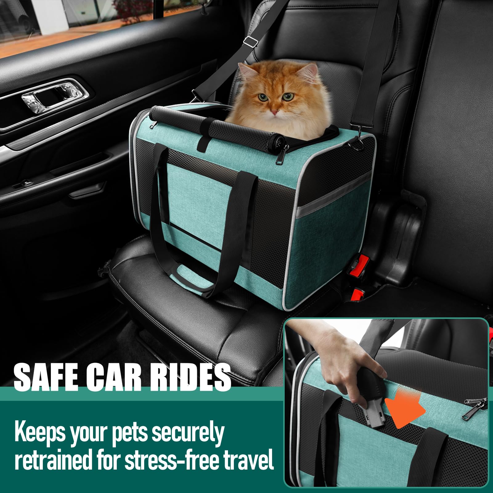 GAPZER soft cat carrier roll-top ventilation mesh teal aqua