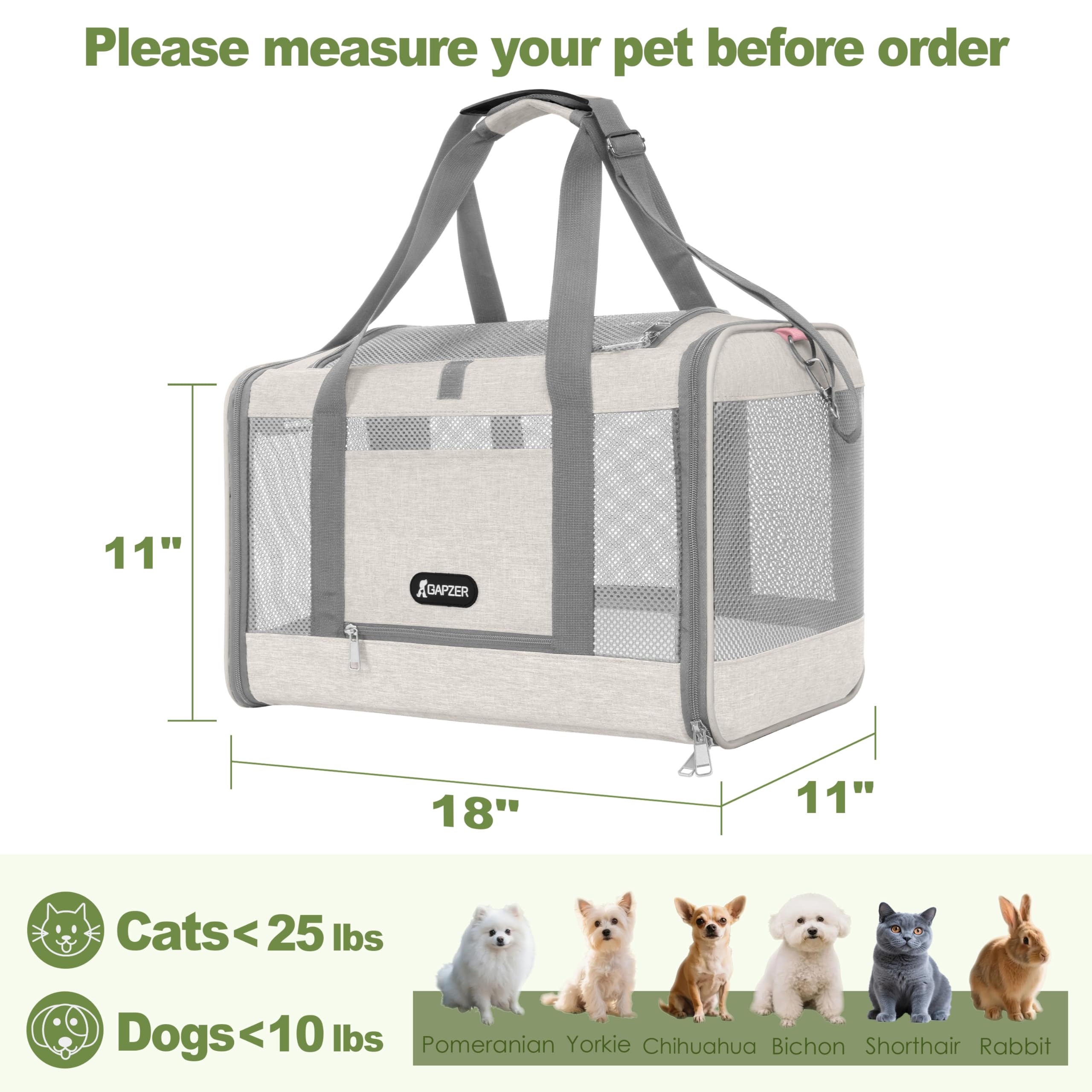 GAPZER soft pet carrier with 360-ventilation mesh for comfortable airflow