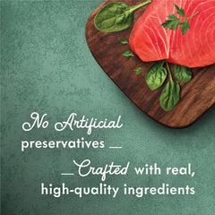 Garden greens visual emphasizes colorful ingredients for extra-tempting adult cat meals